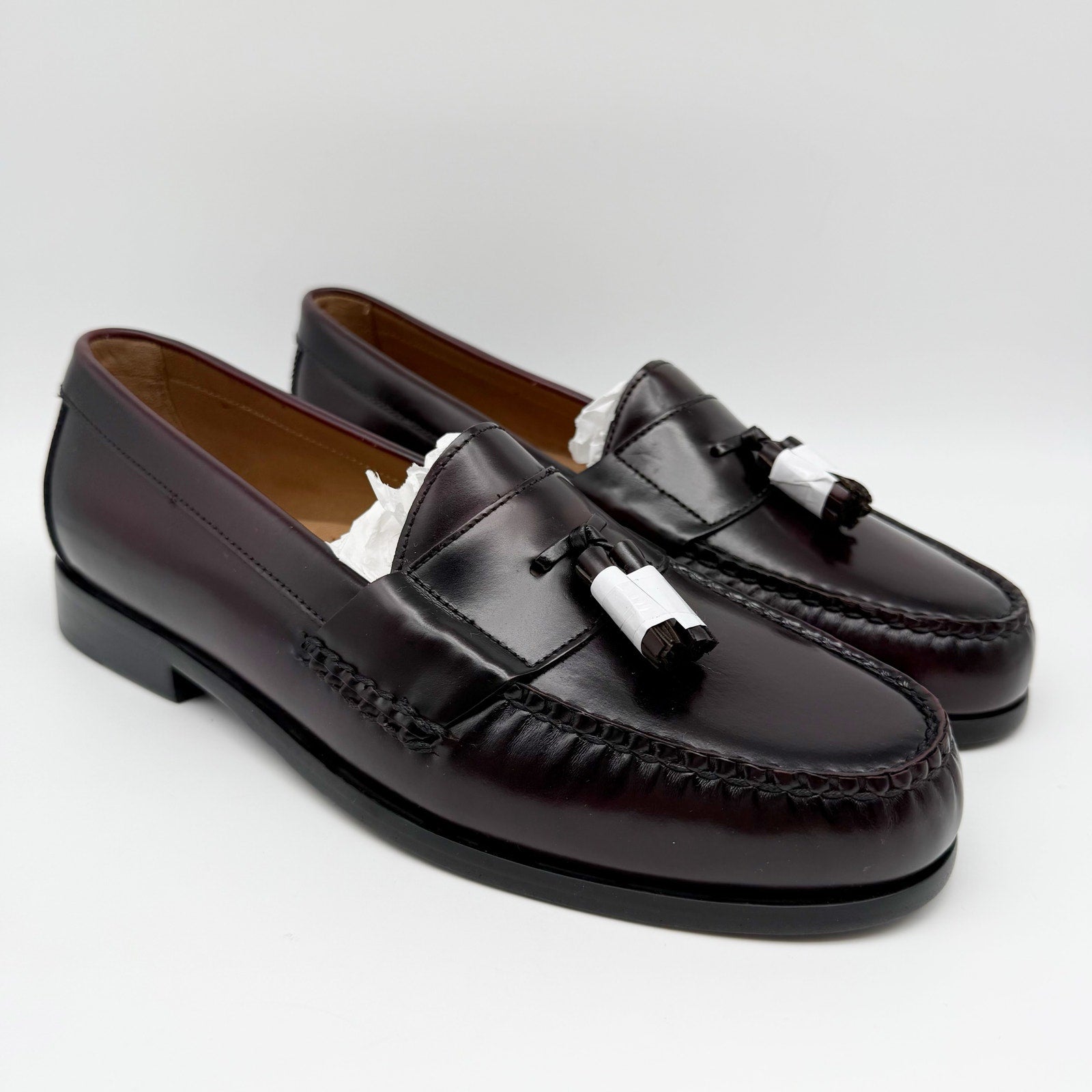 JOHNSTON & MURPHY Mens Hayes Tassel Loafer US 10 Wide EU 43 Burgundy Leather NIB