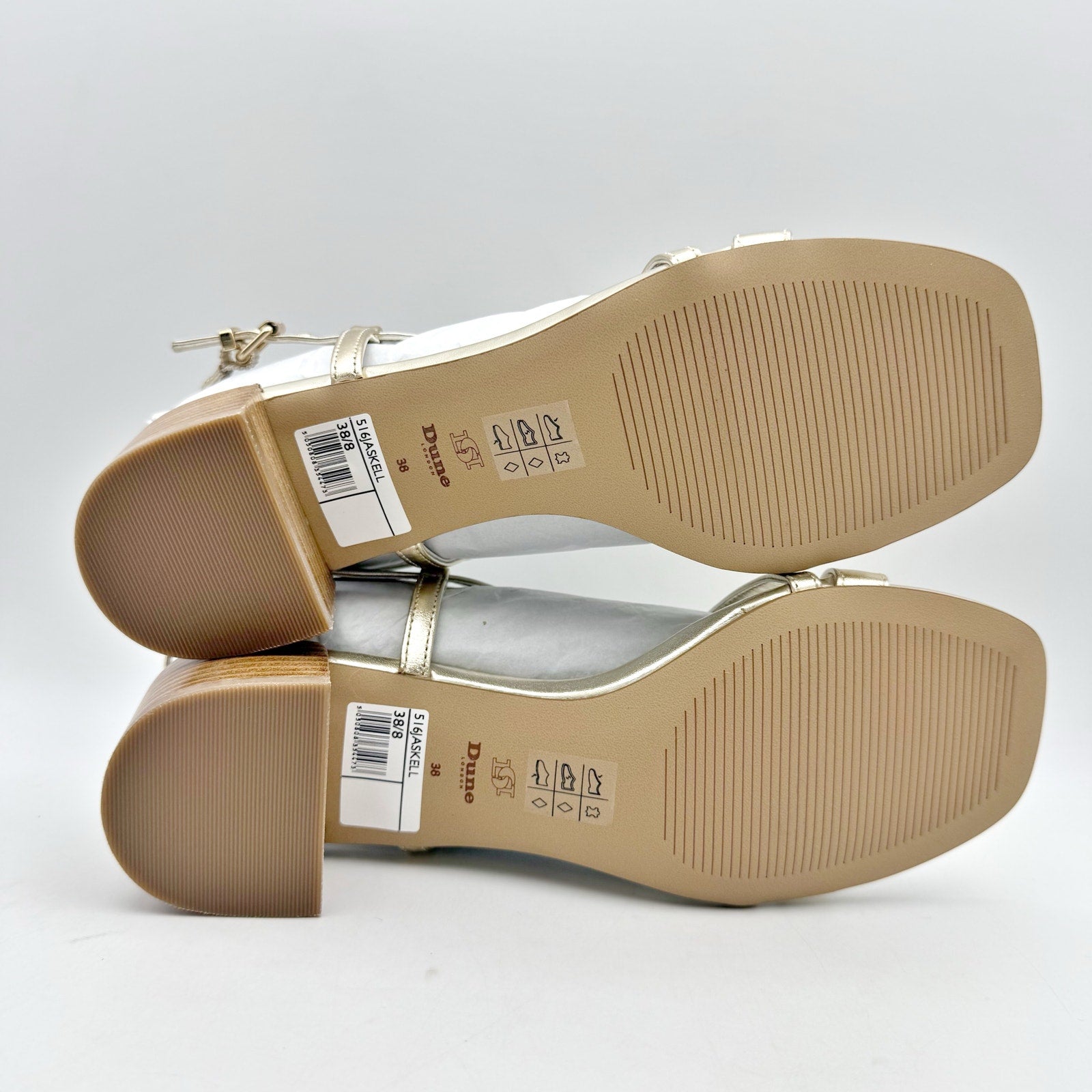 Dune London Womens Jaskell Heeled Sandals EU 38 US 8 Gold Leather NIB