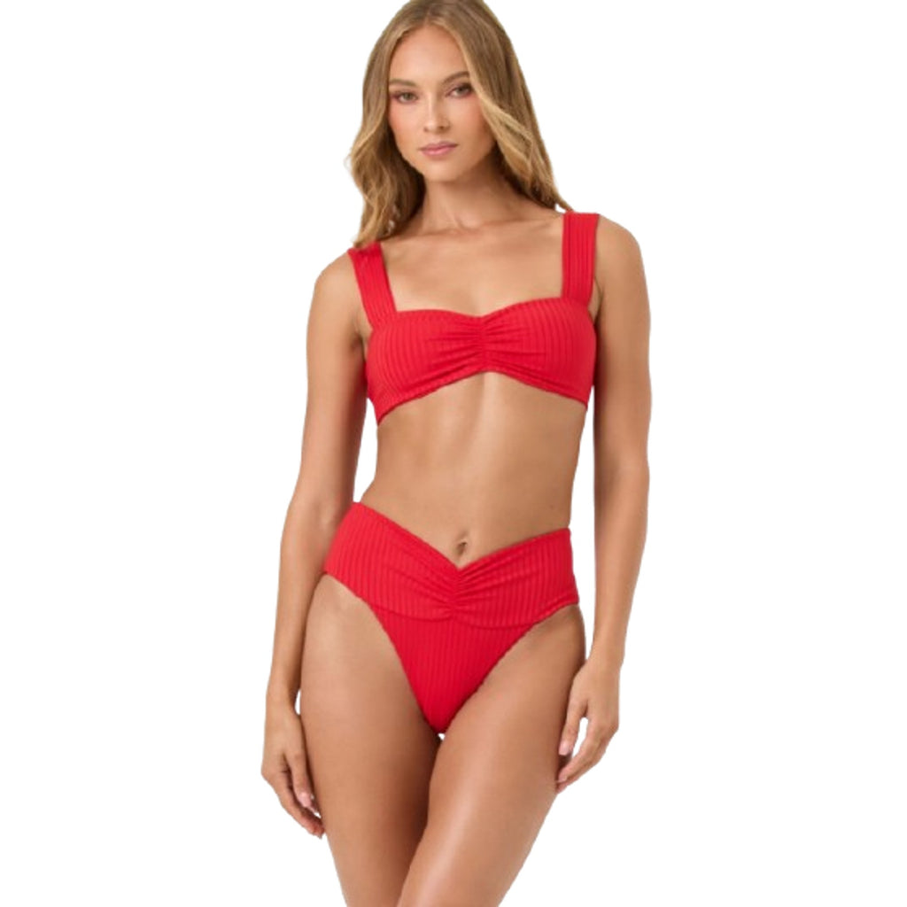 L*SPACE Eco Ocean Rib Classic Bardot Bikini Bottom Large Flame Red NWT