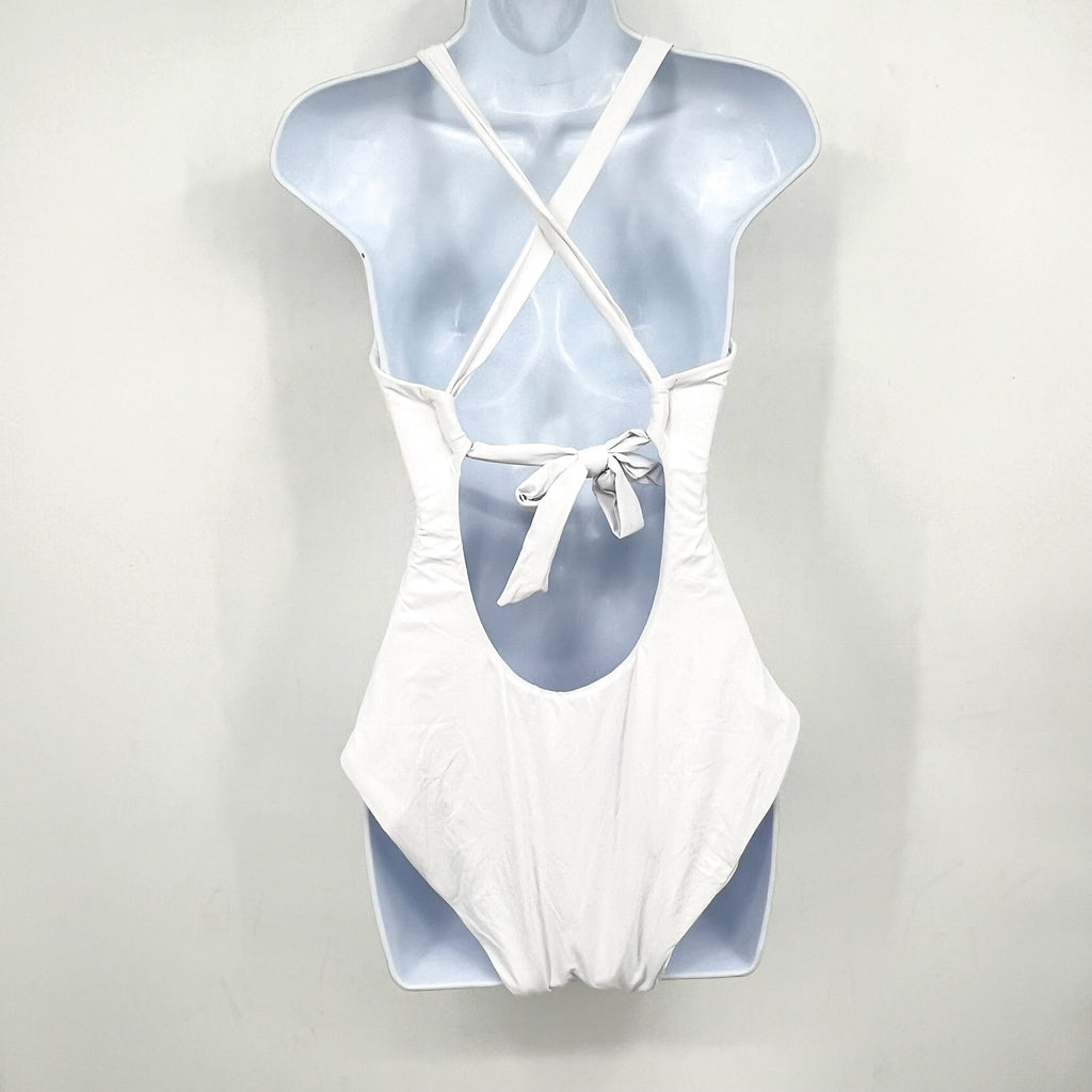 BECCA Women's Marble Canyon Ring One-Piece Swimsuit Large White V Neck NWT