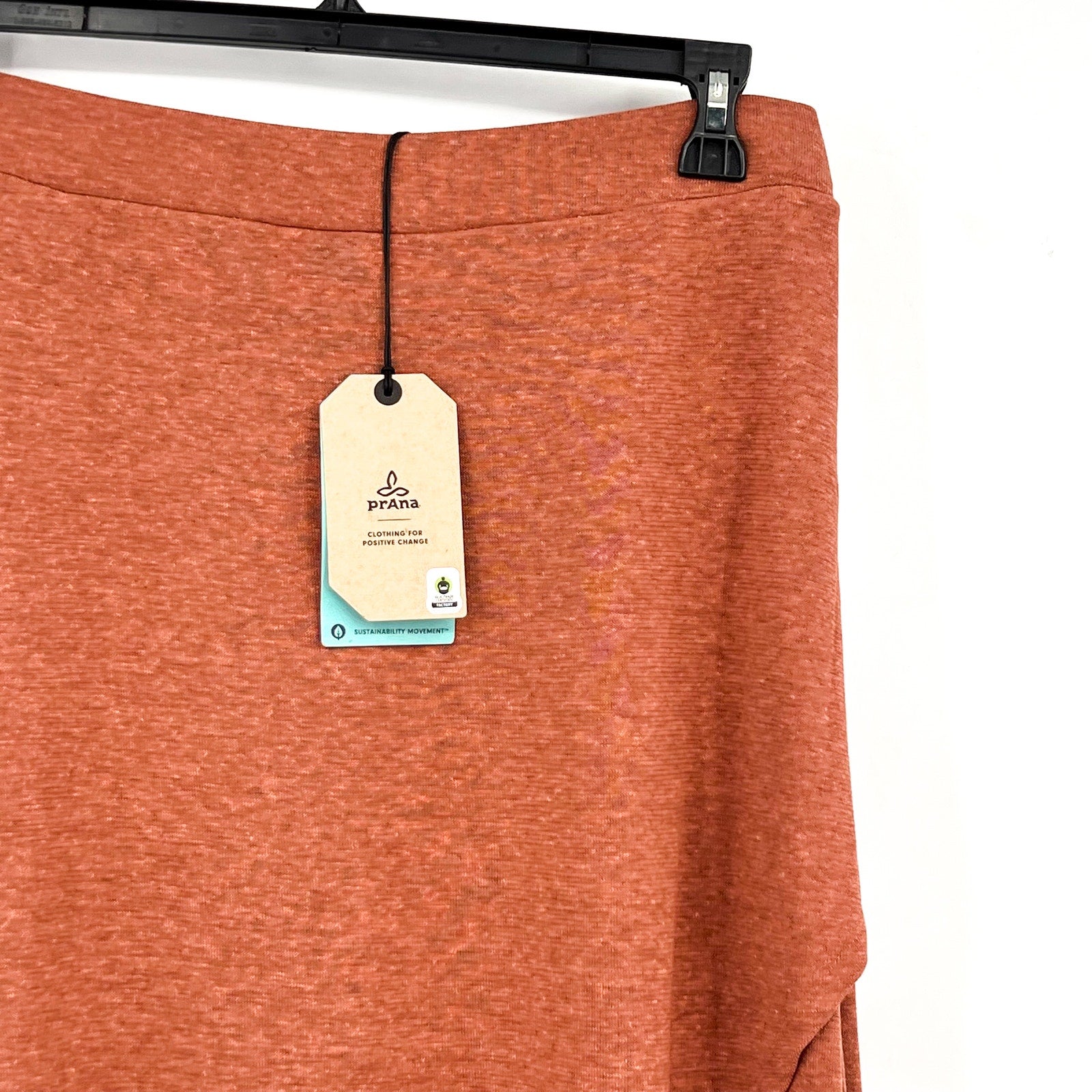 PRANA Women's Tidal Wave Midi Skirt XL Terra Orange High Low Stretch Knit NWT
