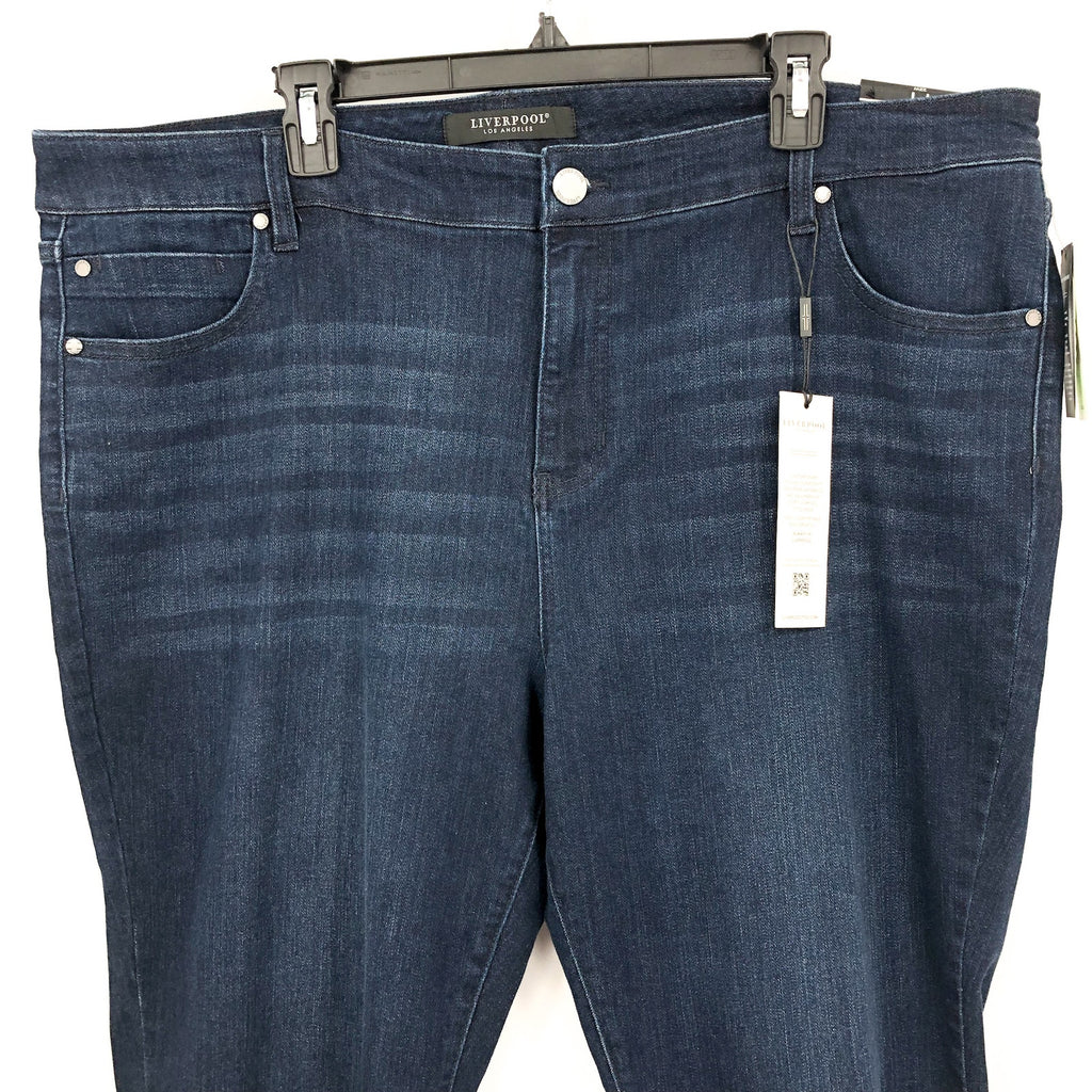 Liverpool Womens Hannah Crop Flare Jeans Size 22W Dark Blue Walcott Raw Hem NWT