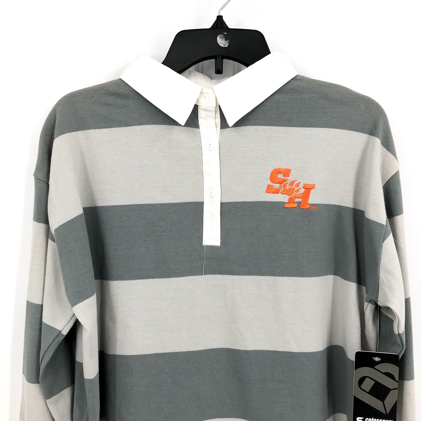 COLOSSEUM Womens Sam Houston World Peace Rugby Pullover Large Grey White NWT