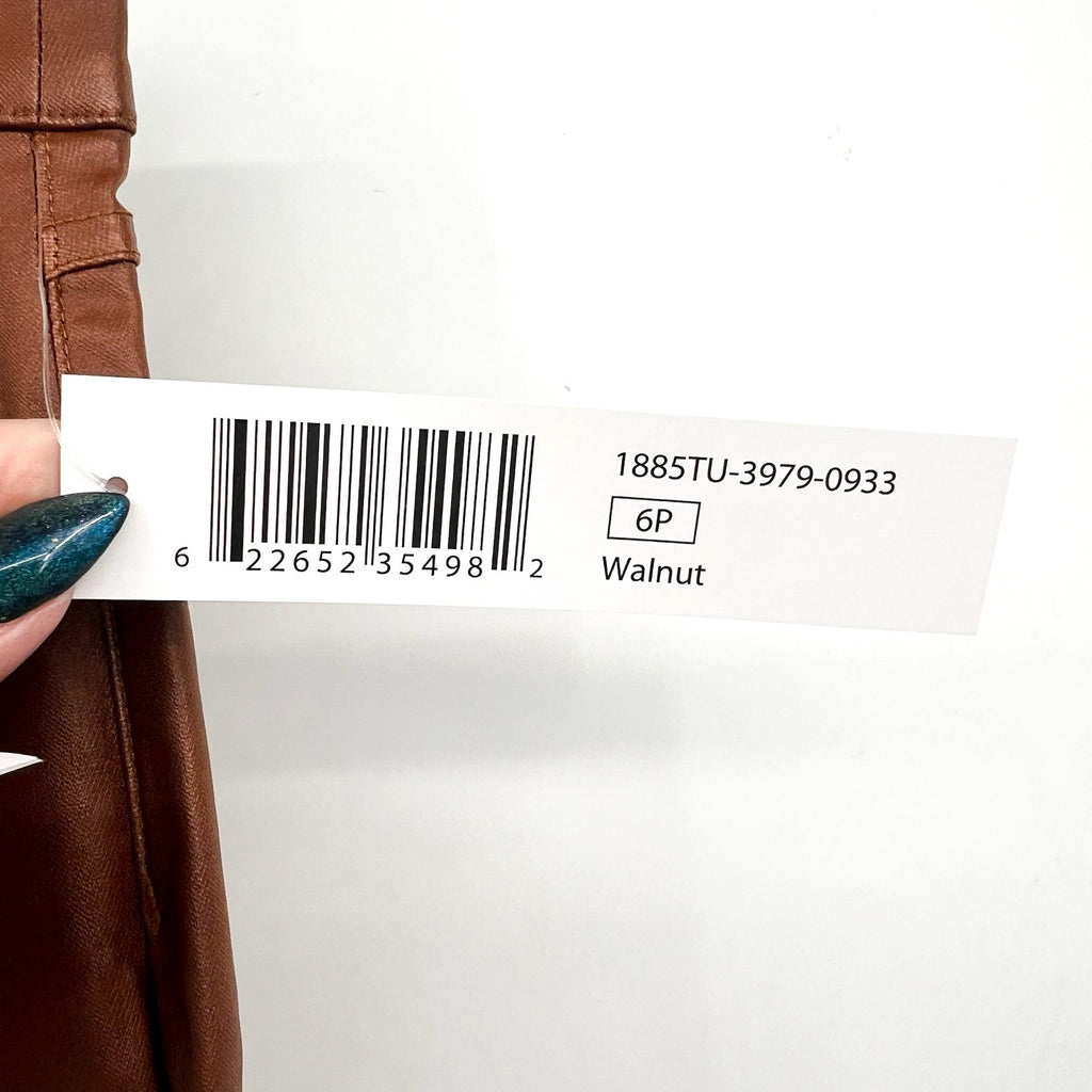 TRIBAL Womens Vegan Leather Pants Size 6 PETITE Brown Walnut Straight Leg NWT