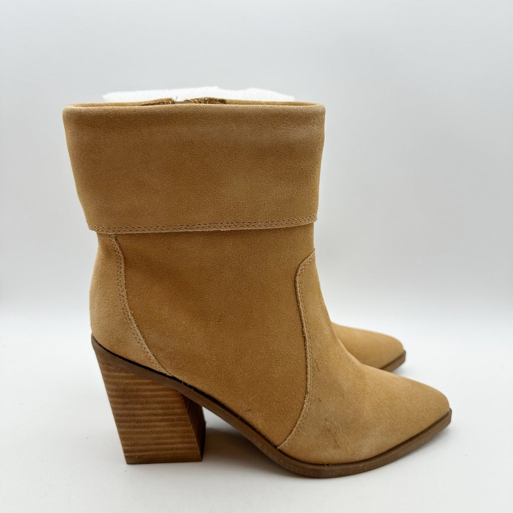 Blondo Womens Sinner Ankle Boots Size 7 Tortilla Tan Suede Waterproof Heels NIB