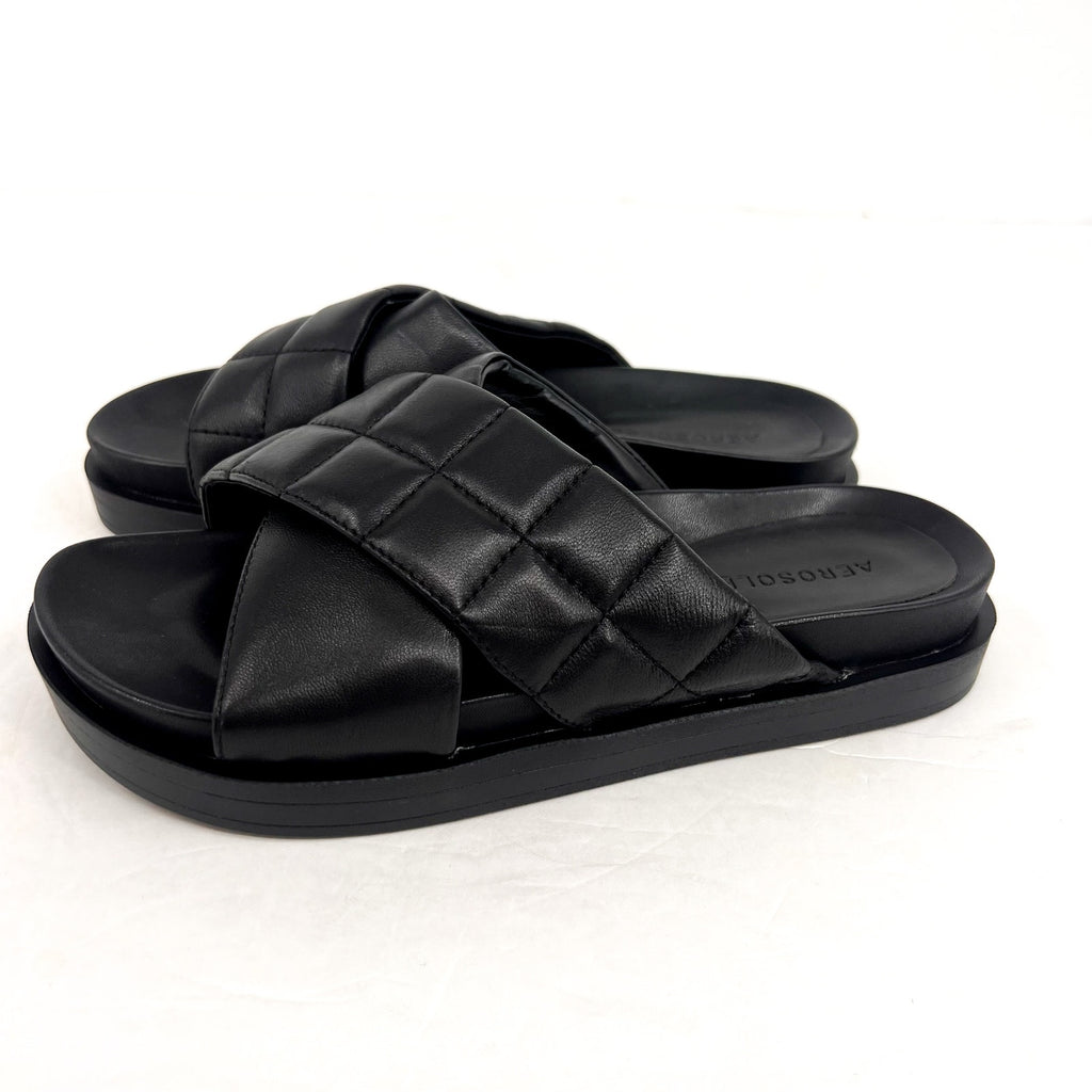 AEROSOLES Women's Lina Slide Sandals Size 6.5M Black Leather Lightweight NWOB