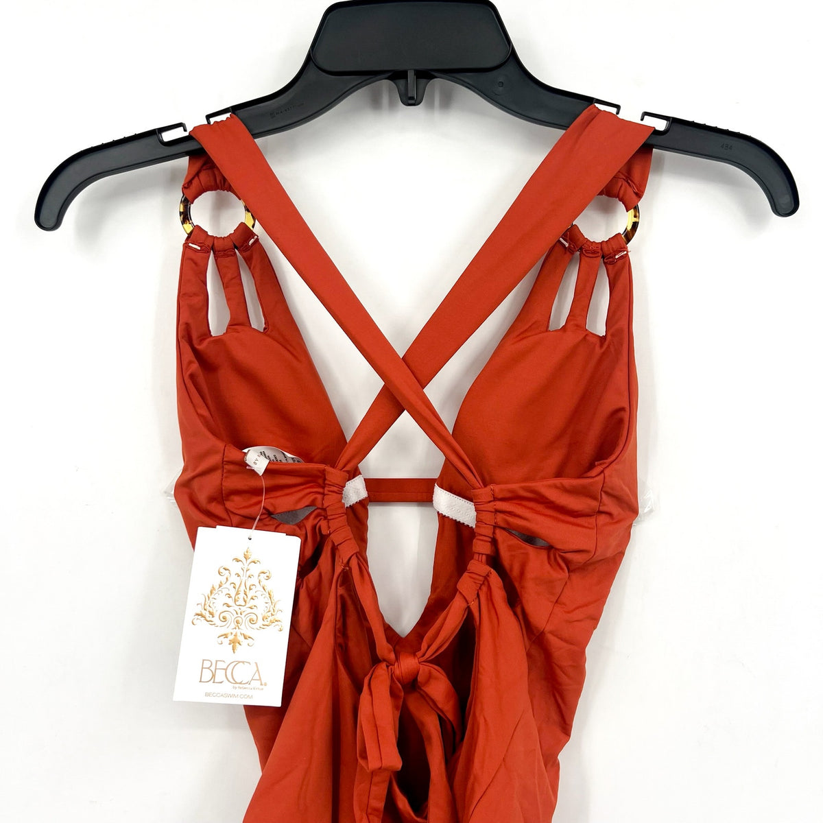 BECCA Womens Skylar Plunge One Piece Swimsuit Small Ginger Orange Color Code NWT