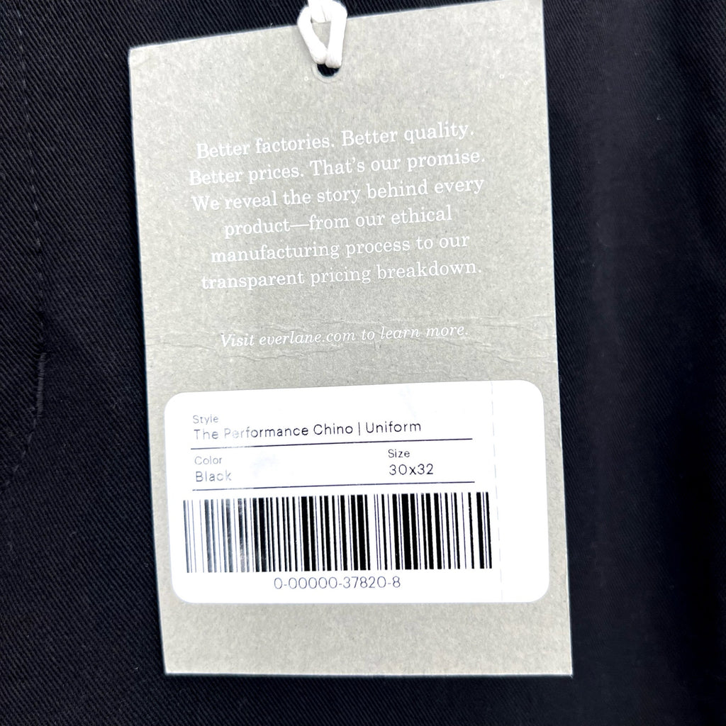 EVERLANE Men's Uniform Performance Chino Pants 30x32 Black Slim Fit NWT