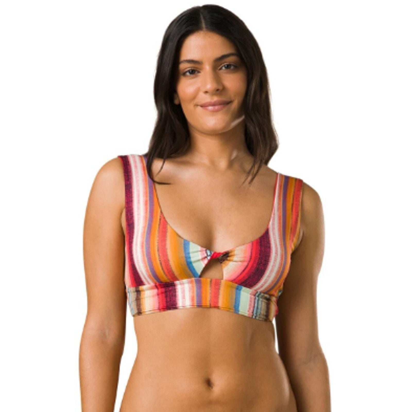 PRANA Women's Under The Palms Bikini Top XL Gold Baja Stripe Twist Front NWT