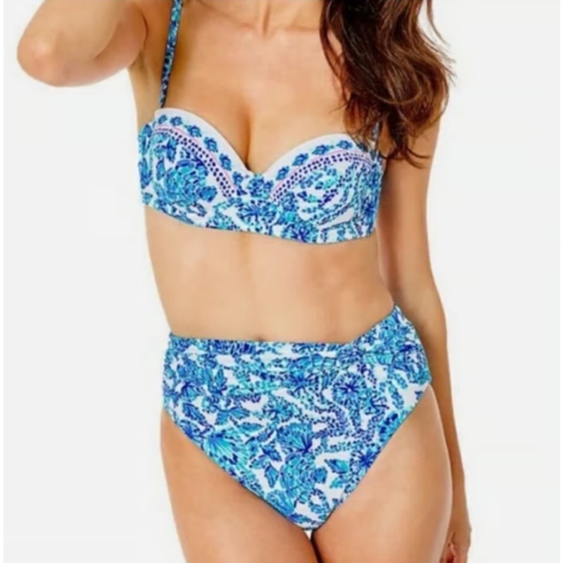 LILLY PULITZER Yarrow High-Waisted Bikini Bottom Size 2 Blue Turquoise Oasis NWT