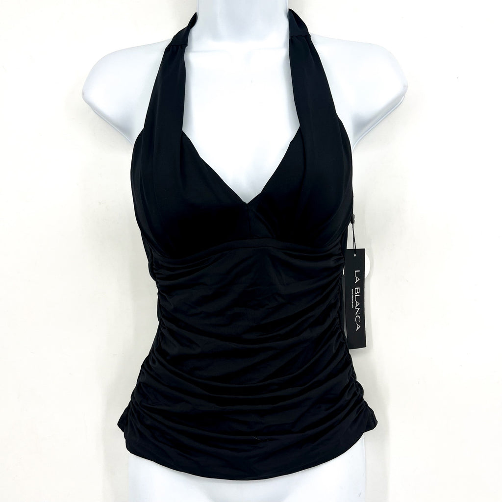 LA BLANCA Women's Island Goddess Halter Tankini Top Size 4 Black Stretch NWT