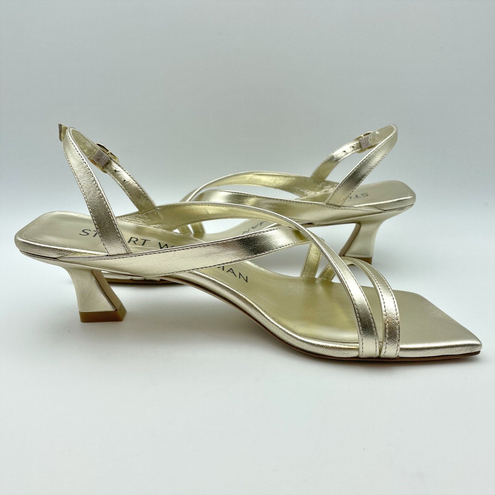 Stuart Weitzman Womens Oasis 50 Heeled Sandals US 5.5 B Gold Leather NIB