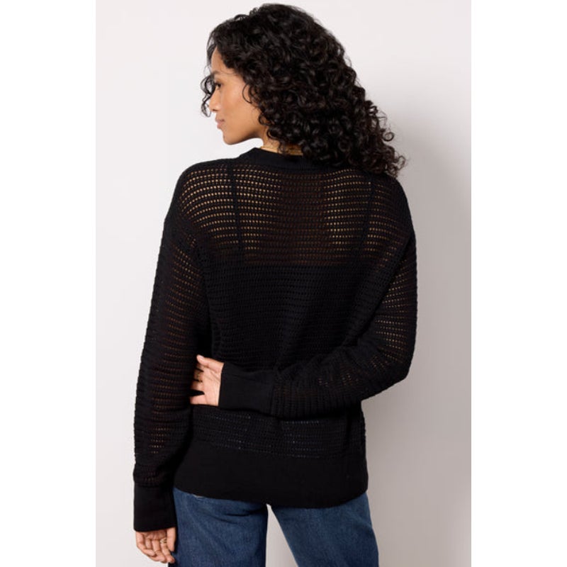 VARLEY Women's Kershaw Sweat Pullover Sweater XXS Black Open Knit Cotton NWT