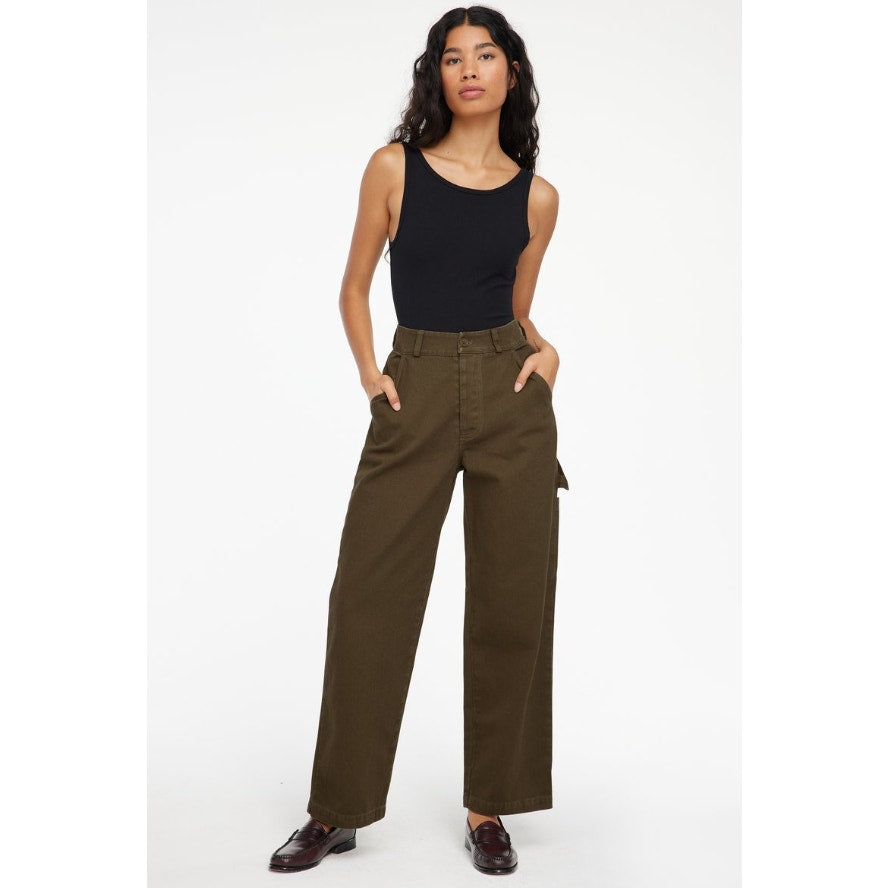 LACAUSA Women's Aiden Trouser Jeans Size 0 Green Brown Nori Wash Mid Rise NWT