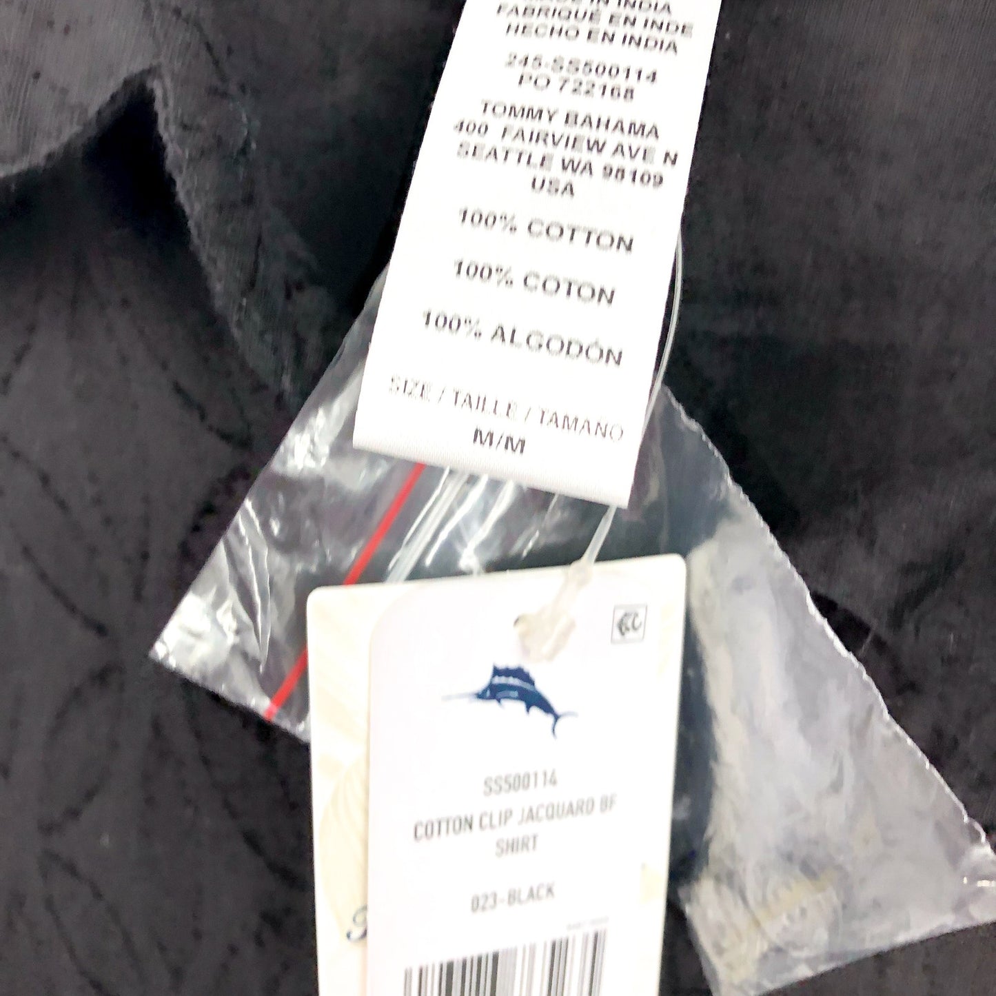 TOMMY BAHAMA Boyfriend Shirt Swim Cover Up Medium Black Cotton Clip Jacquard NWT