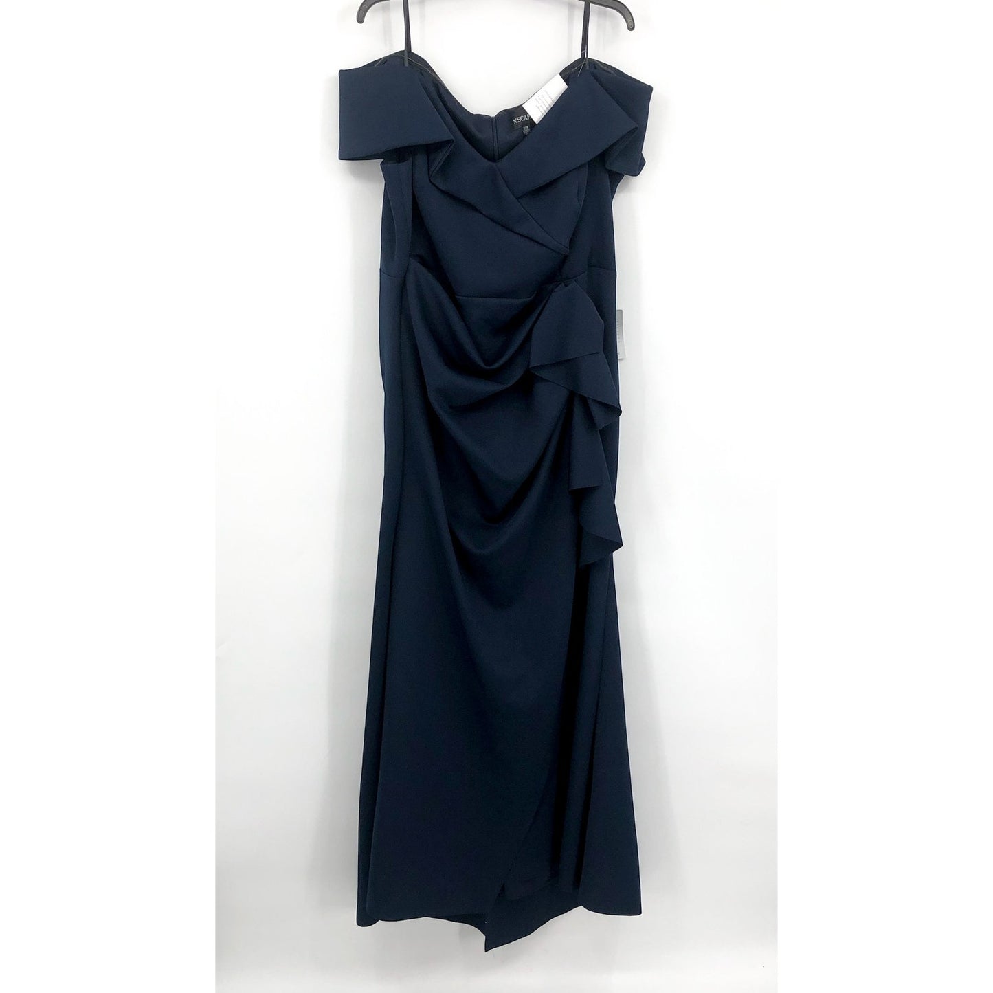 XSCAPE Patti Long Off the Shoulder Scuba Crepe Dress 22W Blue Midnight NWT
