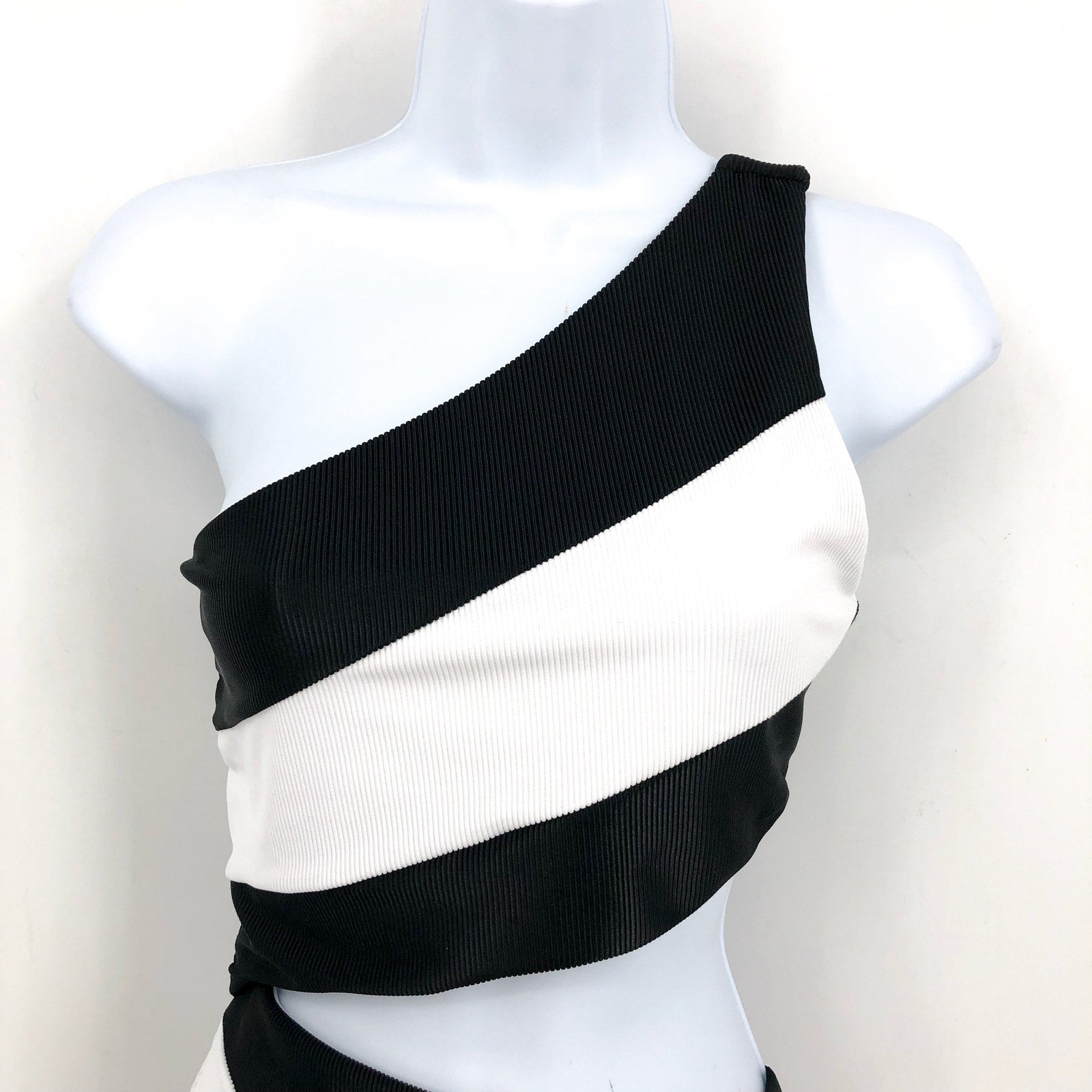 BEACH RIOT Women's Joyce One Shoulder One Piece Swimsuit Small Black White NWT
