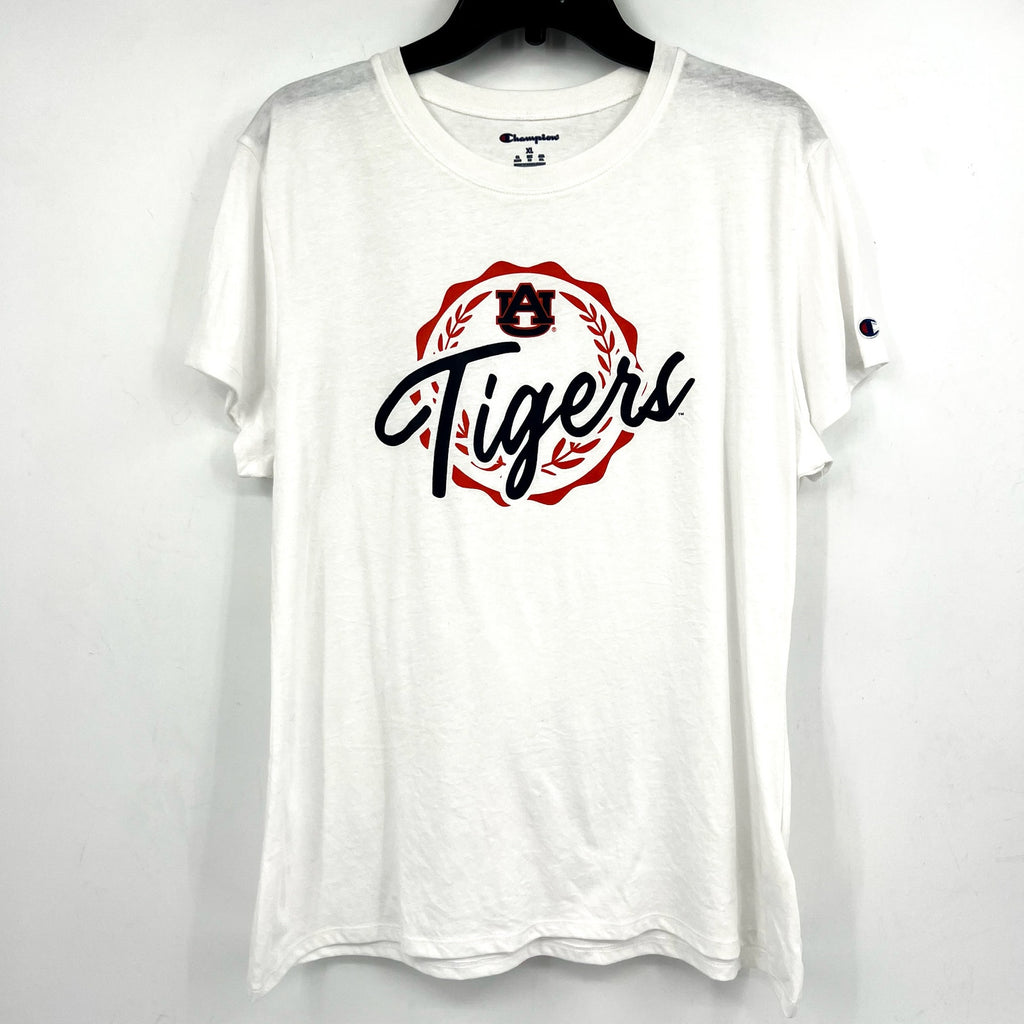 CHAMPION Womens Auburn Tigers Faux Crest T-shirt XL White Short Sleeve NWOT