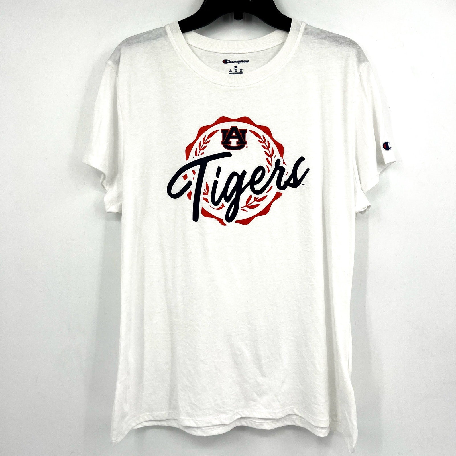 CHAMPION Womens Auburn Tigers Faux Crest T-shirt XL White Short Sleeve NWOT