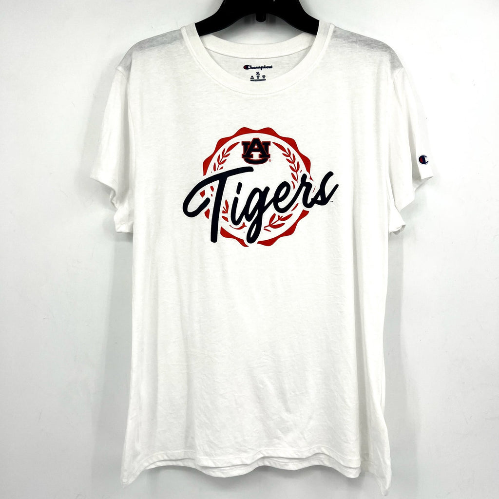CHAMPION Womens Auburn Tigers Faux Crest T-shirt XL White Short Sleeve NWOT
