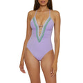 BECCA Women's Fiesta Clare Plunge One Piece Swimsuit Small Bellflower Purple NWT