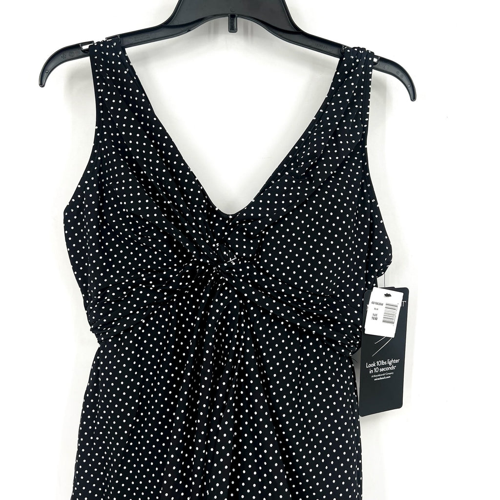 MIRACLESUIT Women's Pin Point Marais Swim Dress Size 16W Black White NWT
