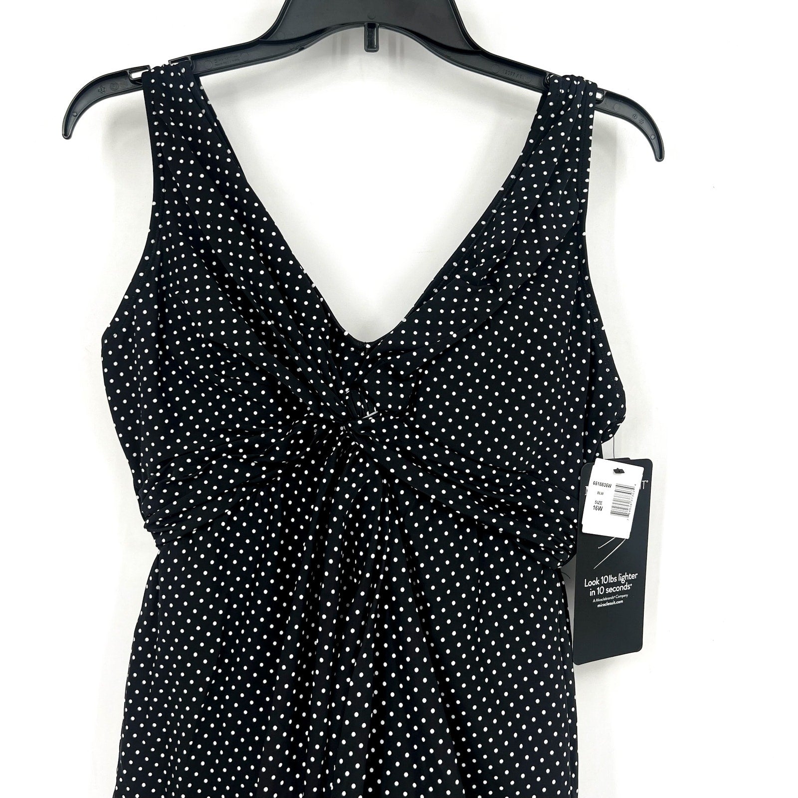 MIRACLESUIT Women's Pin Point Marais Swim Dress Size 16W Black White NWT
