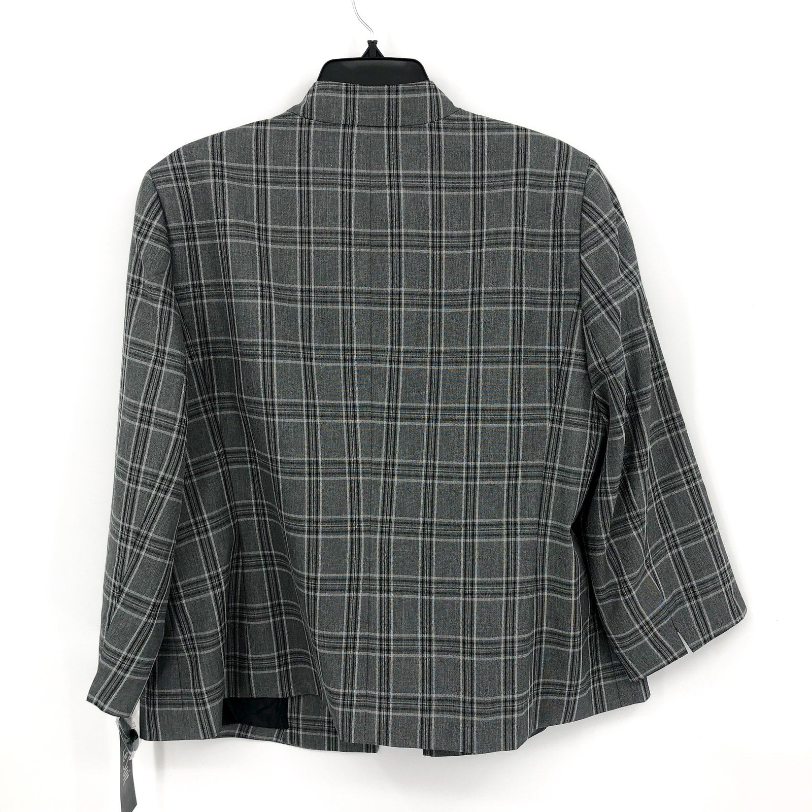 LE SUIT Womens Windowpane Plaid Suit Jacket 16 Grey Black 6 Button Blazer NWT