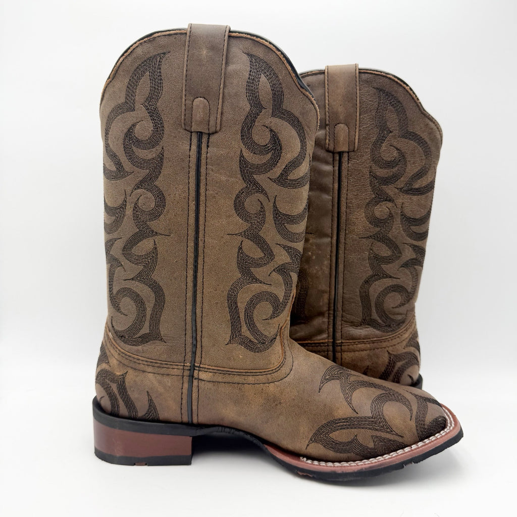 Laredo Women Sariah Cowboy Boot US 8 Wide Brown Leather Embroidered Mid Calf NIB
