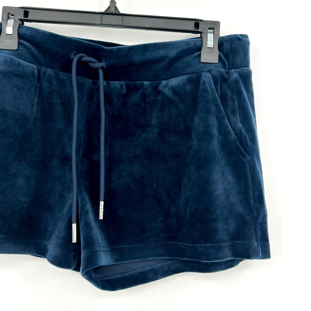 JUICY COUTURE Women's Big Bling Velour Track Shorts Medium Regal Blue NWT