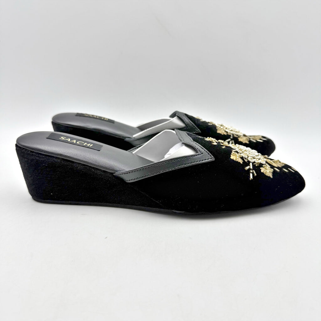 Saachi Womens Sequined Floral Slide Mules US 8 Black Velvet NWOB