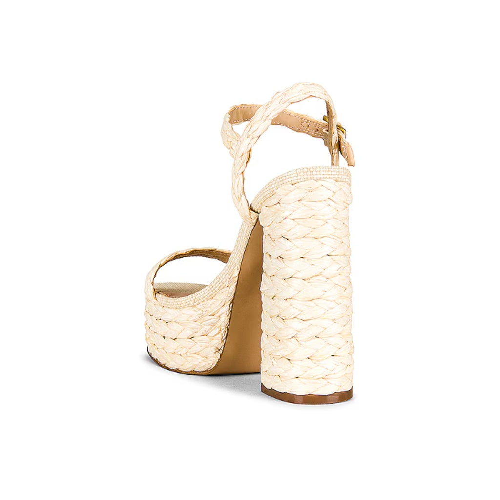STEVE MADDEN Tiera Platform Heeled Sandals Size 10 Cream Raffia NWOB