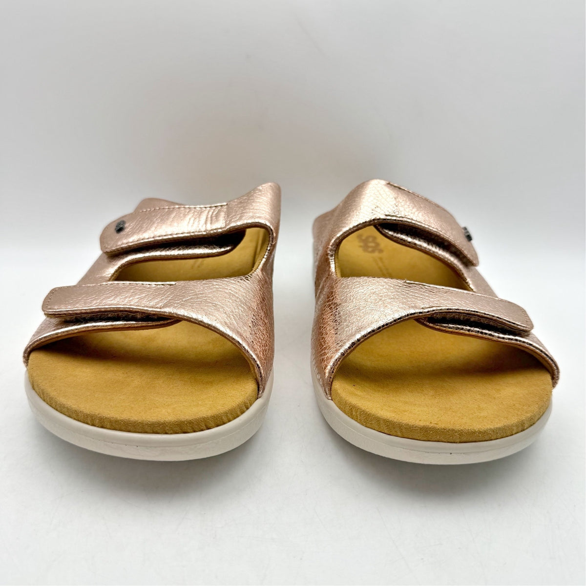 SAS Womens Cozy Adjustable Slide Sandals Size 9 Wide Pink Metallic Leather NIB