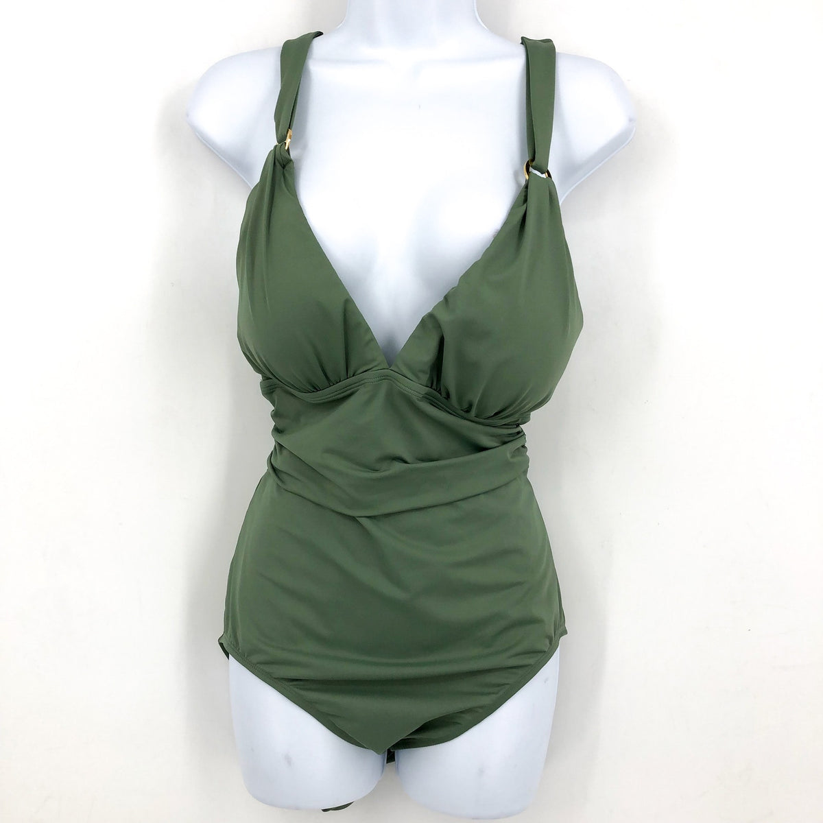 TOMMY BAHAMA Paradise Fronds One Piece Swimsuit Size 4 Green Tea Leaf Vneck NWT