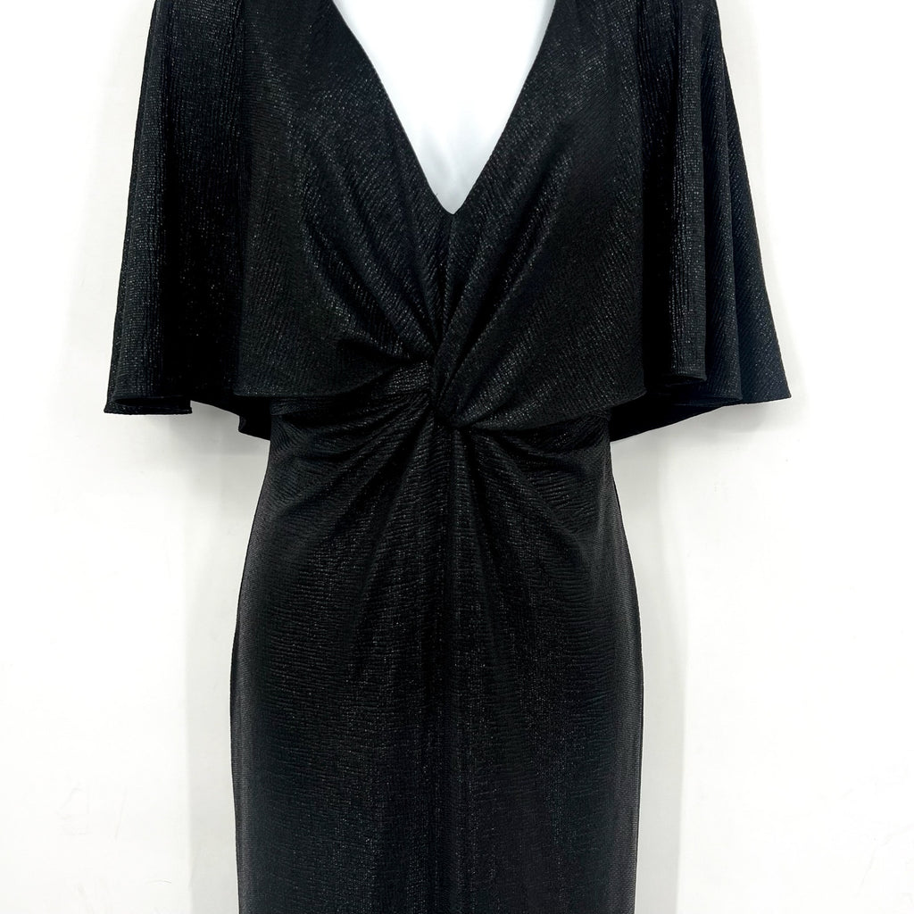 LAUREN RALPH LAUREN Twist-Front Cape Gown Size 6 Black Metallic Knit Dress NWT