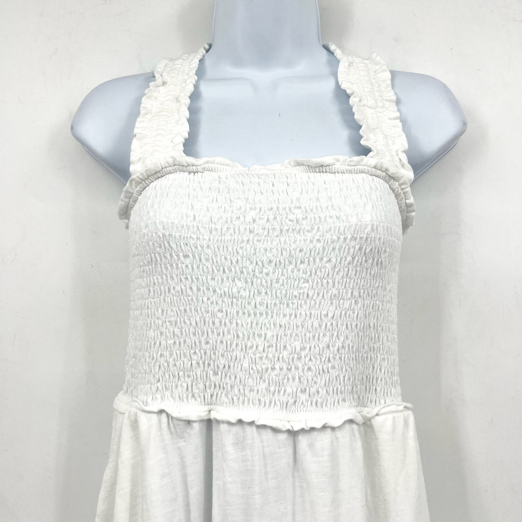 TOMMY HILFIGER Women's Solid Smocked Midi Dress Small Bright White Cotton NWT