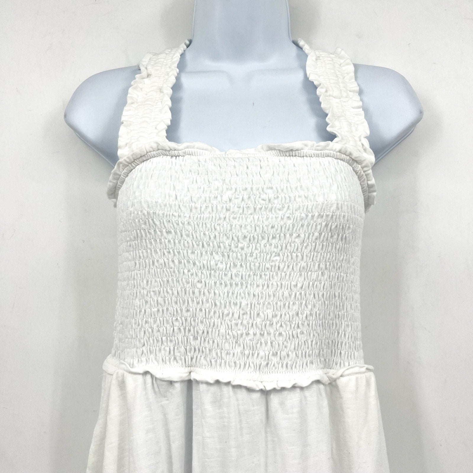 TOMMY HILFIGER Women's Solid Smocked Midi Dress Small Bright White Cotton NWT