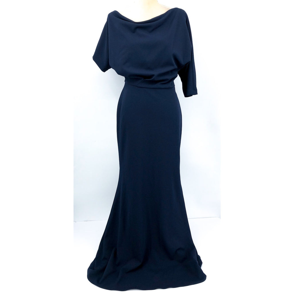 BETSY & ADAM Asymmetrical Scuba Crepe Dress Size 12 Navy Blue A25025 NWT