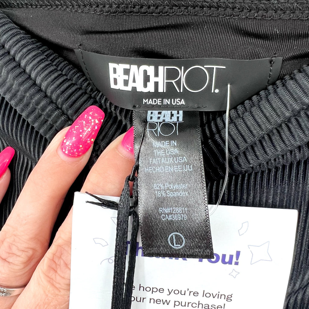 BEACH RIOT Women's Highway Bikini Bottoms Large Black Ribbed High Waist NWT