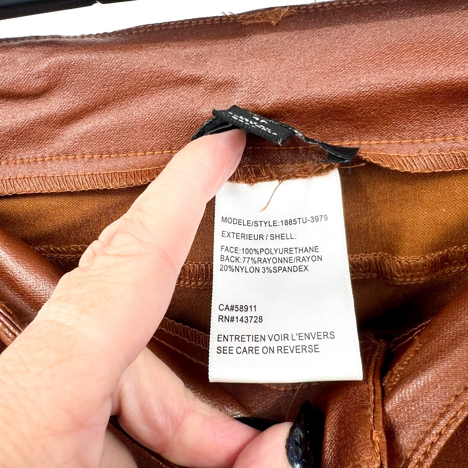 TRIBAL Womens Vegan Leather Pants US 4 Petite Brown Walnut Straight Leg NWT