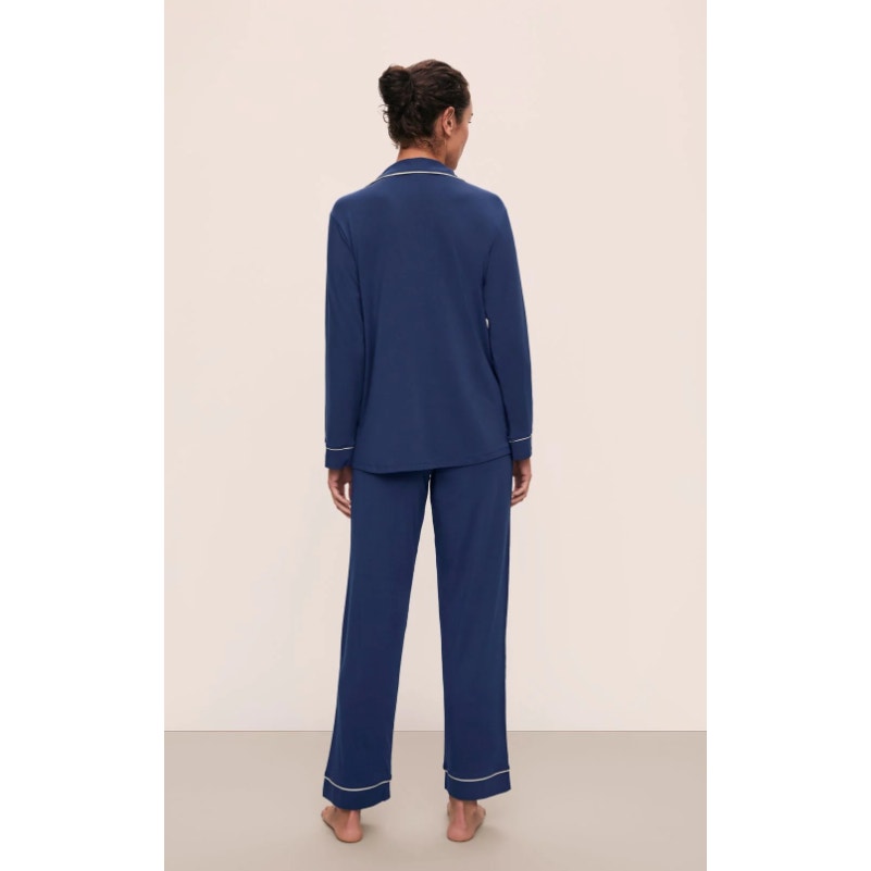EBERJEY Women's Gisele Long PJ Set Small Navy Blue Ivory TENCEL Modal NWOT