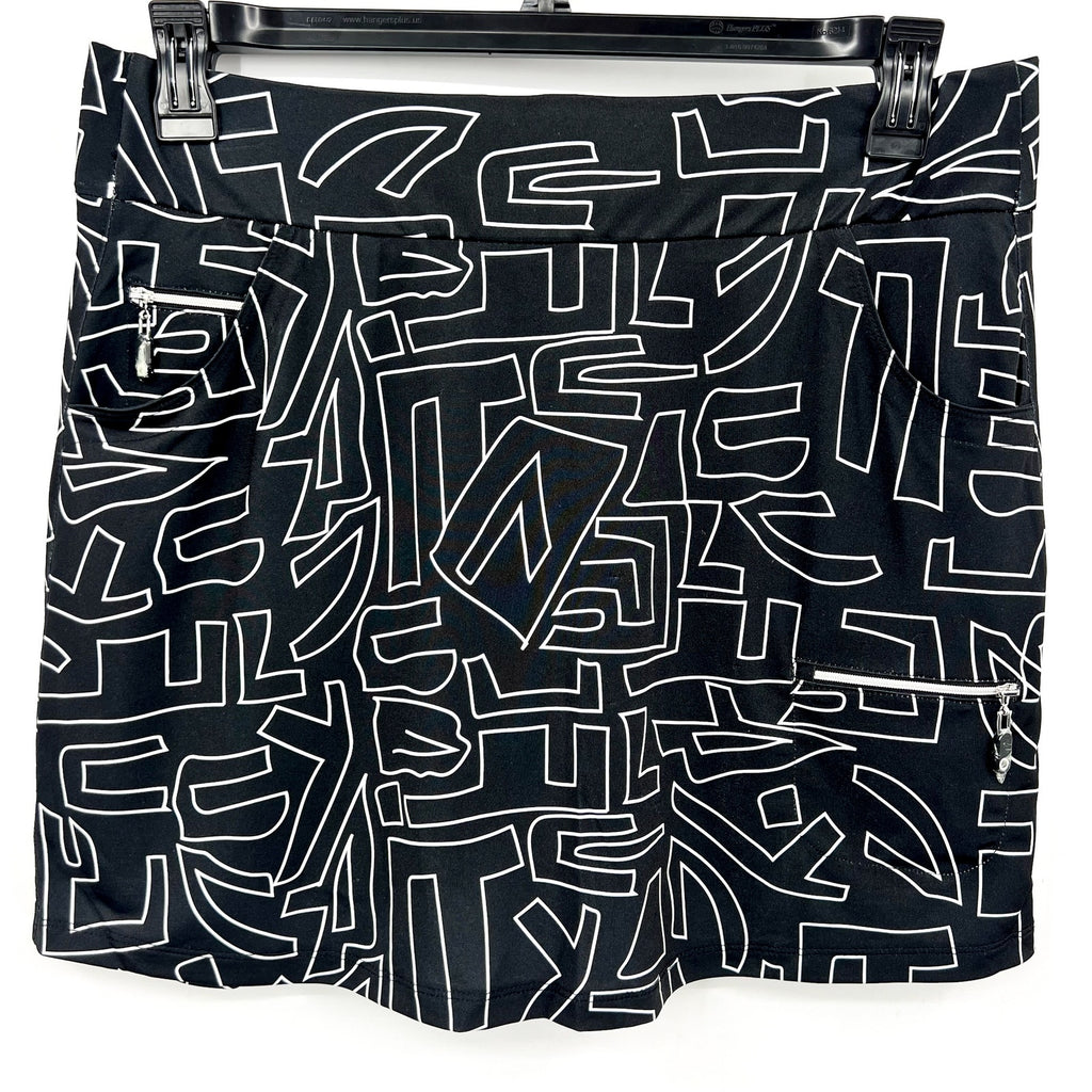 JAMIE SADOCK Women's 16" Hieroglyphics Skort Large Jet Black Print SPF NWT