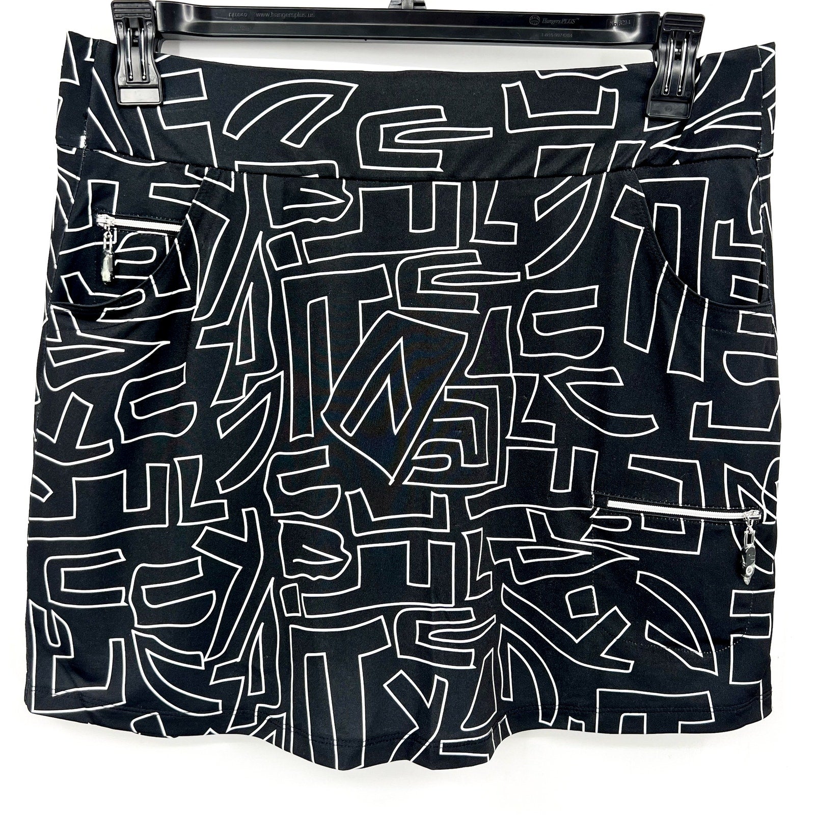 JAMIE SADOCK Women's 16" Hieroglyphics Skort Large Jet Black Print SPF NWT