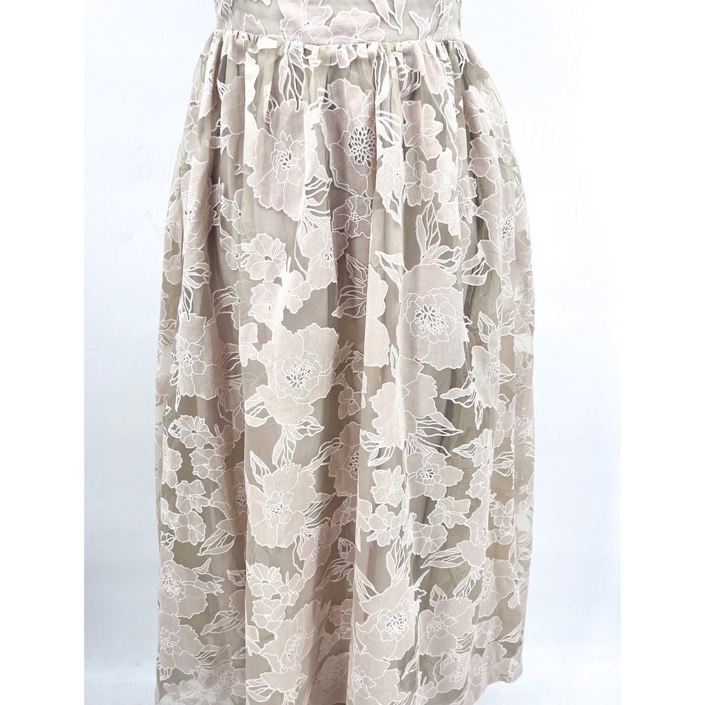EN SAISON Women's Jenna Midi Dress Small Natural Beige Organza Floral NWOT