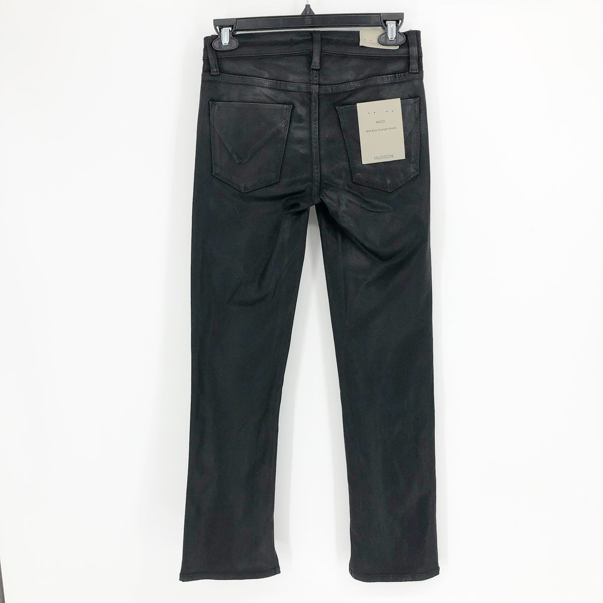 HUDSON JEANS Nico Straight Ankle Jeans Size 24 Coated Black Beauty NWT