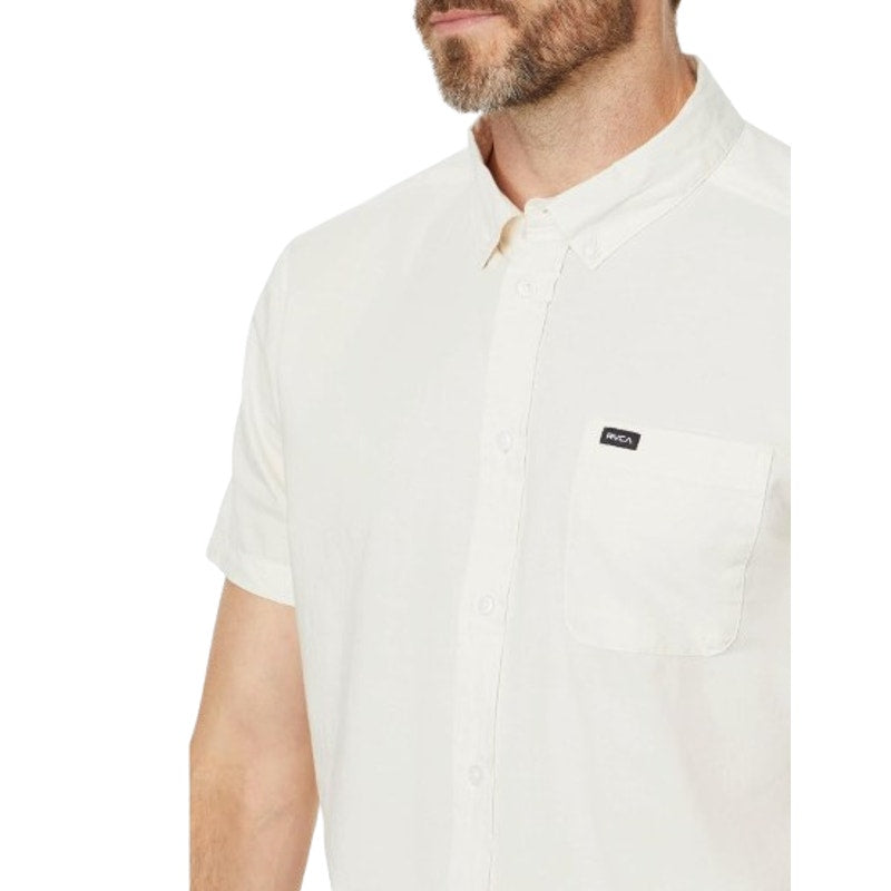 RVCA Men's That'll Do Dobby Short Sleeve Shirt XL Natural Tan Button Front NWT