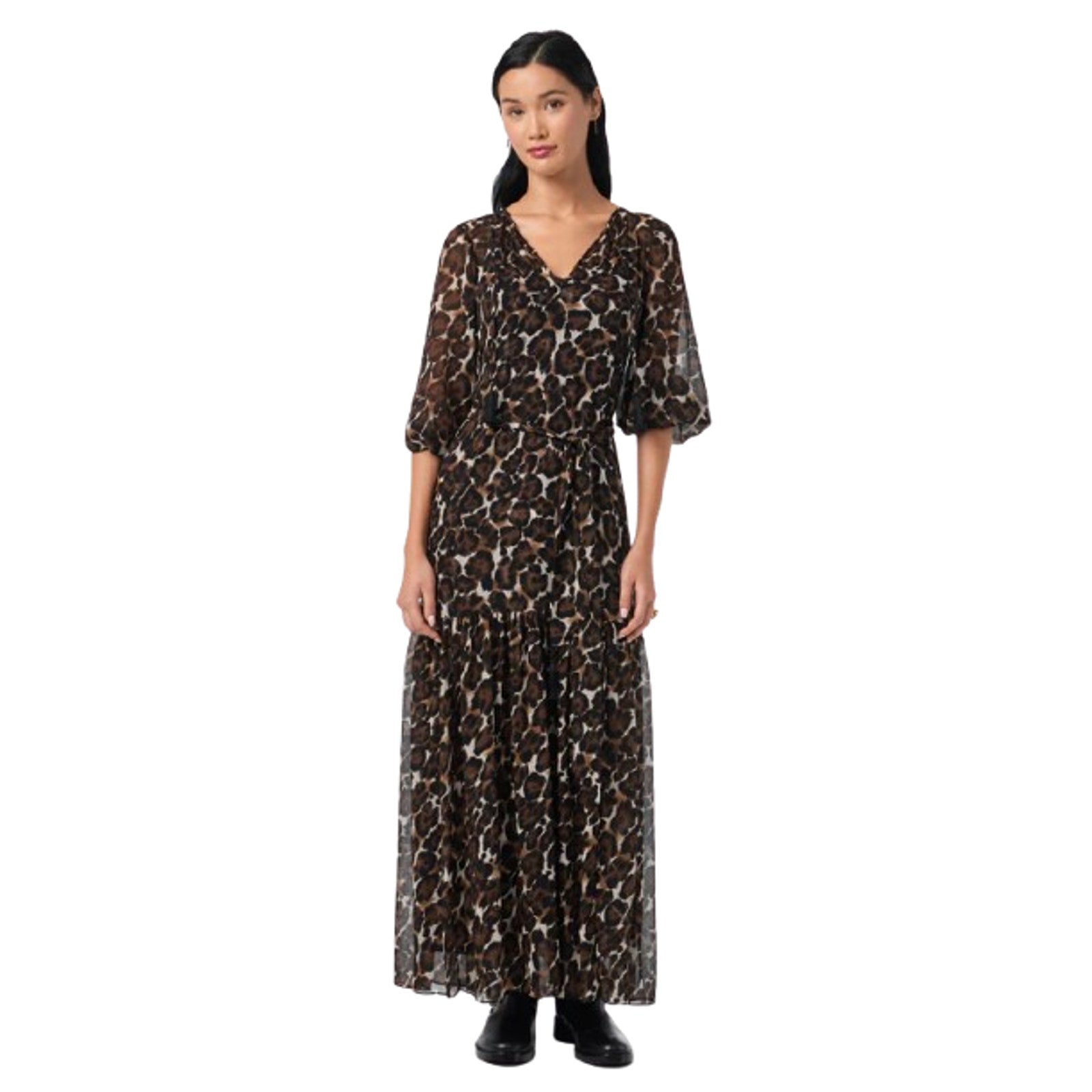TRINA TURK Women's Shalina Tie-Waist Maxi Dress Large Black Lampoul Leopard NWT