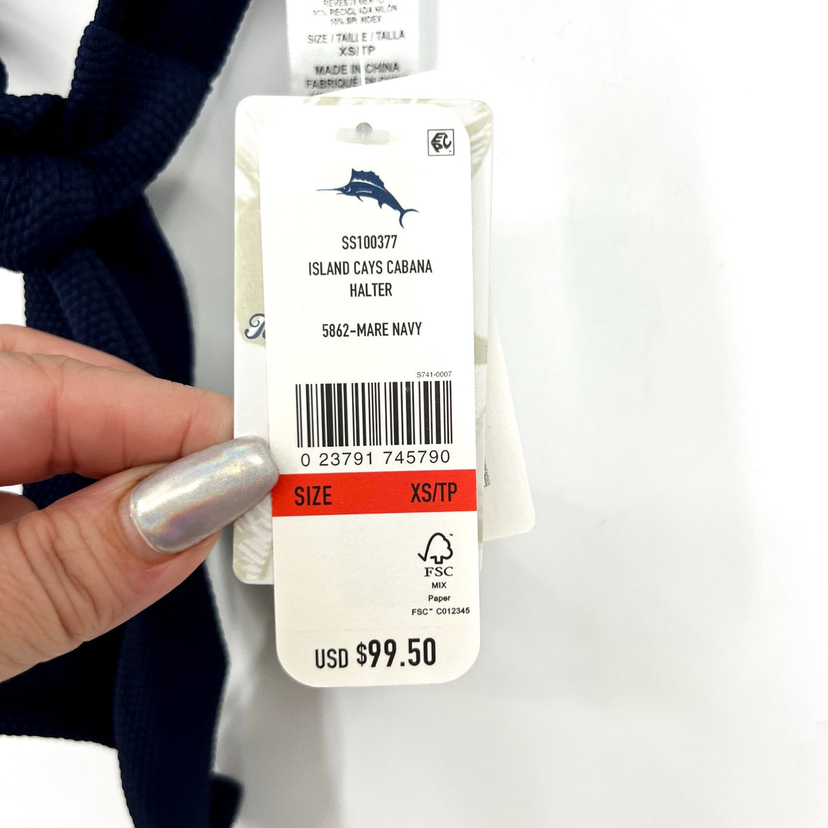 TOMMY BAHAMA Island Cays Cabana Halter Bikini Top XS Mare Navy Blue NWT
