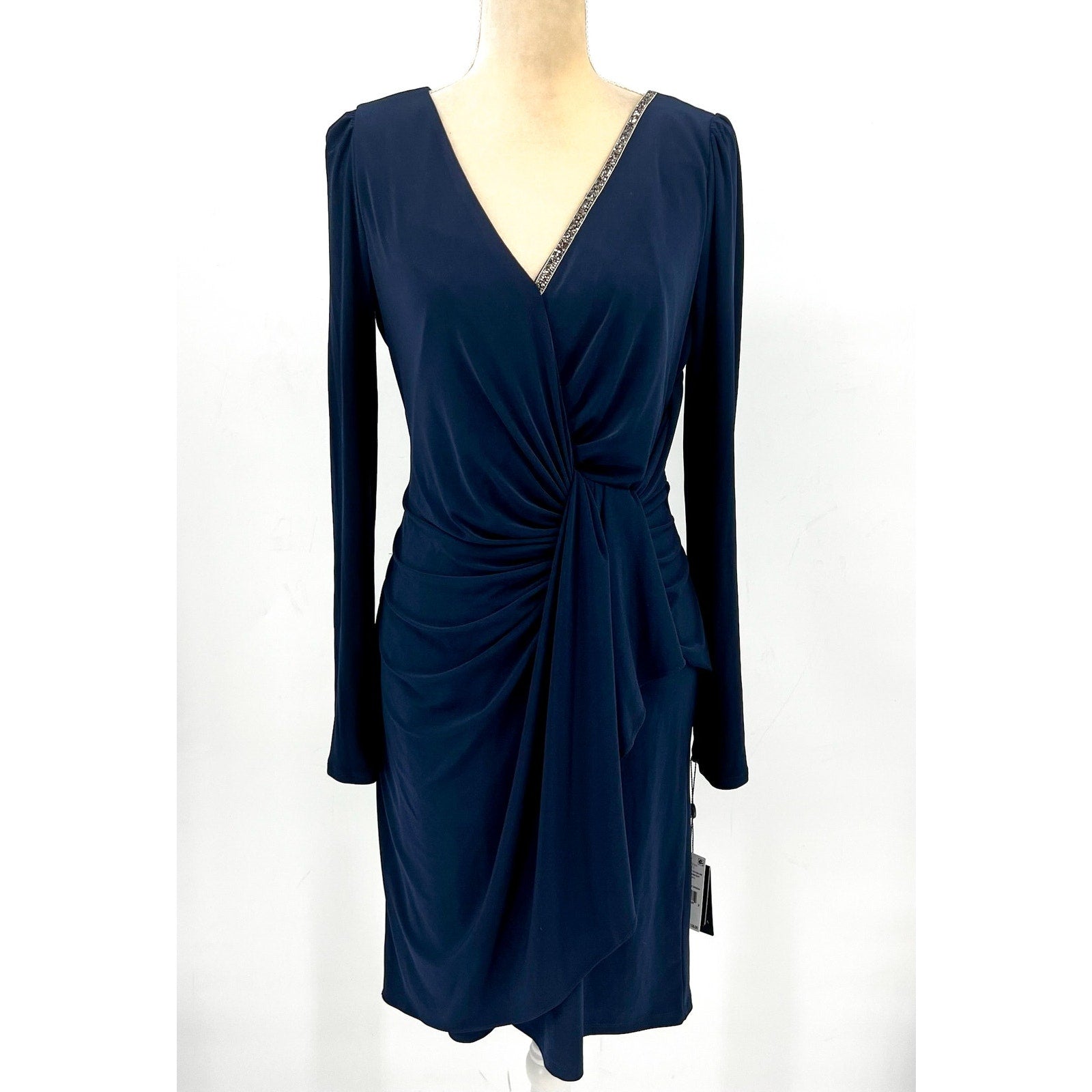 ADRIANNA PAPELL Long Sleeve Sheath Dress Size 10 Midnight Blue Cocktail NWT