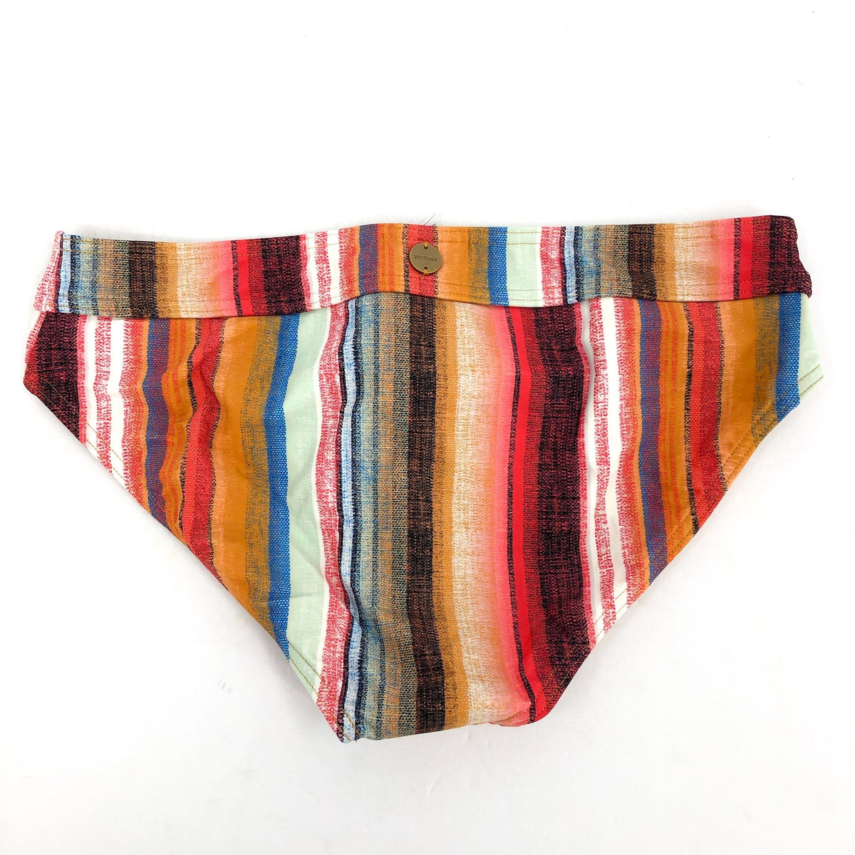 PRANA Women's Ramba Bikini Bottom Large Multi Baja Stripe Mid Rise Banded NWT